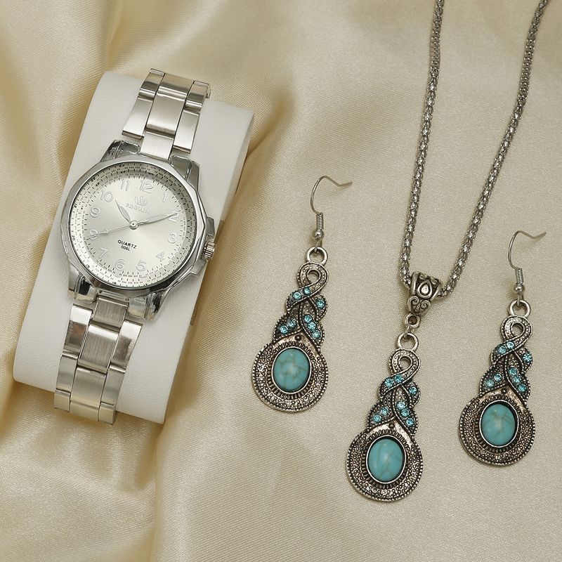 Conjunto de relógio de pulso de quartzo com pulseira de aço de liga retrô casual feminino com balança digital_voghion.com