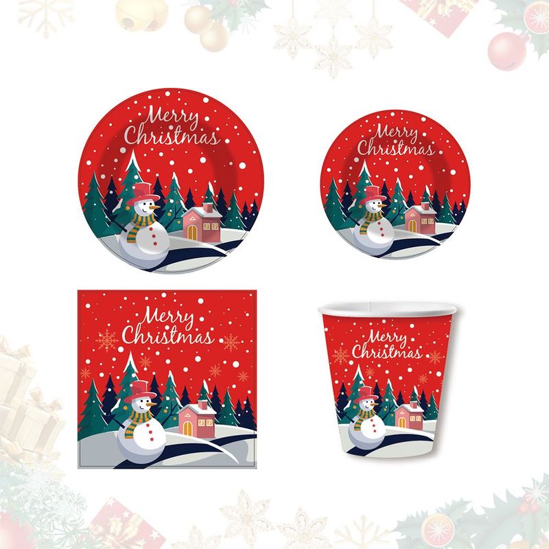 50pcs Christmas Dinnerware Set Party Supplies Snowman Disposable Tableware Paper Plates And Napkins Banners Plastic Tablecloths Cutlery Serves 10 For Merry Christmas Party Home Indoor Outdoor Decor_voghion.com