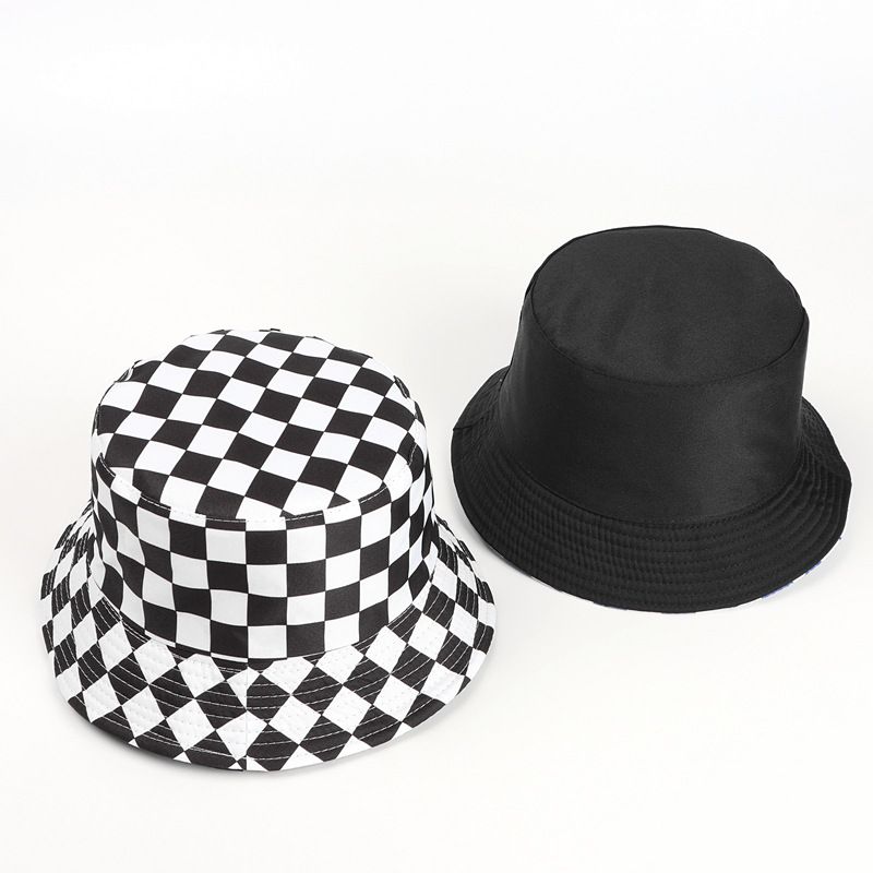 Cappello da pescatore con motivo stampato a quadri, alla moda, con parte superiore piatta, per uomo e donna, per tutte le stagioni, cappello da sole_voghion.com