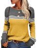 Cross-border autumn and winter new women's crocheted elegant commuter top European and American long-sleeved knitted striped color matching round neck_voghion.com