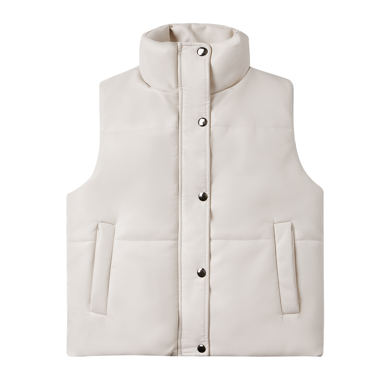 Gilet in pelle da donna autunno/inverno 2024 senza maniche con cerniera in cotone, alla moda, con collo alto, taglia europea_voghion.com