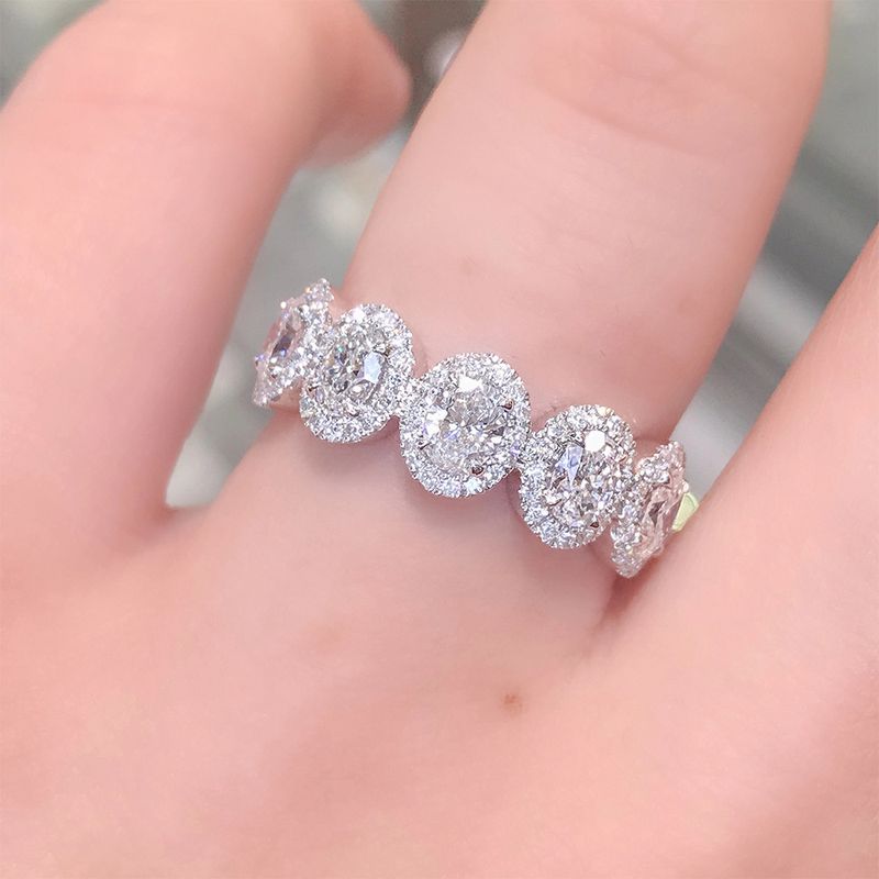Cao Shi Anello con zirconi semplici a cinque cerchi Anello con zirconi rotondi coreani Ciondolo Yiwu femminile_voghion.com
