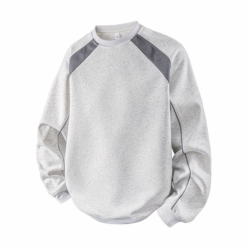 Retro Color-Block Cotton Crewneck Sweatshirt – Oversized Streetwear Essential For Men (S-XXXL, Black/Gray/White)_voghion.com