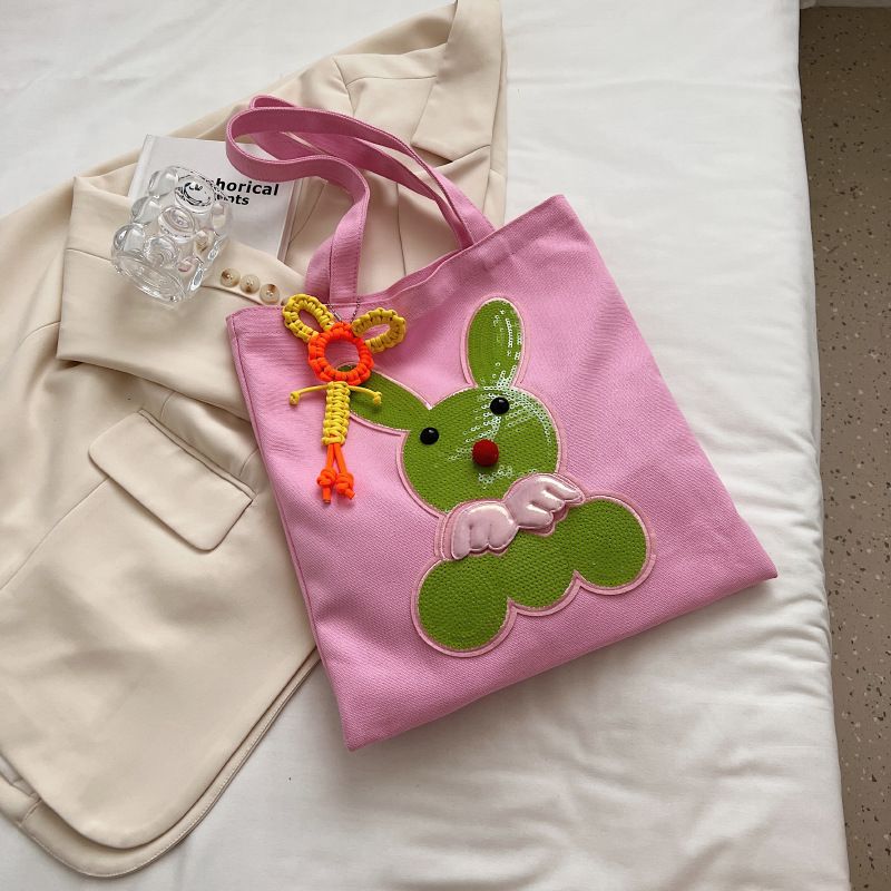 Sommer Canvas Tasche neuer Stil 20223 Wald Mädchen Cartoon Pailletten Kaninchen süße große Kapazität Umhängetasche trendy_voghion.com