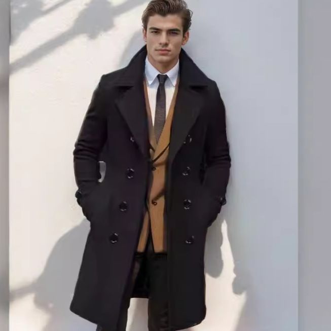 Men's Clothing Autumn And Winter High Quality Thickened Medium And Long Double Breasted Woolen Slim Fit Coat_voghion.com