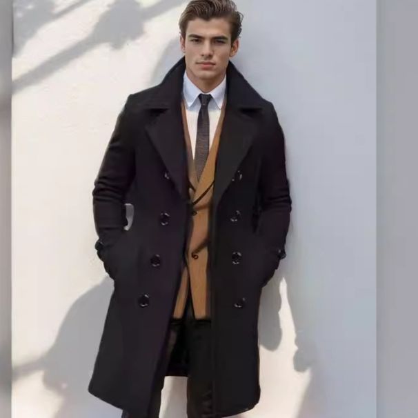 Men's Clothing Autumn And Winter High Quality Thickened Medium And Long Double Breasted Woolen Slim Fit Coat_voghion.com