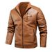 Ropa para hombres Nuevas chaquetas de cuero de felpa para hombres de otoño e invierno, chaquetas de cuero para el trabajo con cuello alto informales para hombres jóvenes_voghion.com