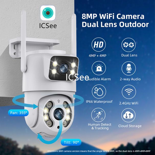 Binoculares ICSEE con pantalla dual de 6 MP, inalámbricos, WiFi, de alta definición, para interiores y exteriores, resistentes al agua, 360 grados_voghion.com