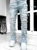 Jeans Men's Spring &Autumn Individual Patched Pants Long Tight Fit Stacked For Men_voghion.com