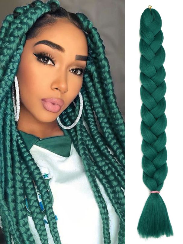 Extension pré-étirée cheveux tressés Jumbo 40 pouces paquet de 1 synthétique basse température coloré vert foncé_voghion.com