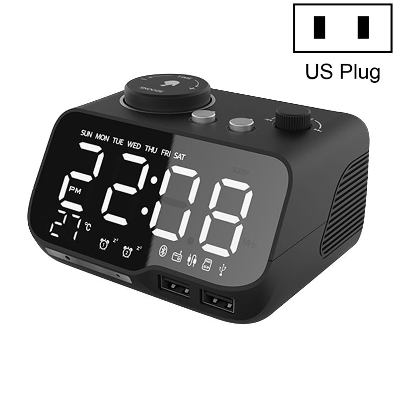 M9 Wireless Bluetooth Speaker Multifunctional Desktop Alarm Clock Support TF Card & U Disk & AUX US Plug(Black)_voghion.com