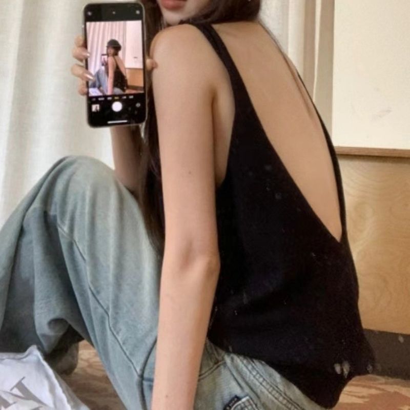 American Style Sicy Girl Design Sense, High-end Backless Vest For Women In Summer, Loose Fitting Sleeveless Camisole_voghion.com