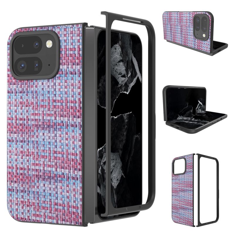 Google Pixel 9 Pro Fold melna rāmja krāsas režģa tekstūras PU tālruņa maciņš (violets)_voghion.com