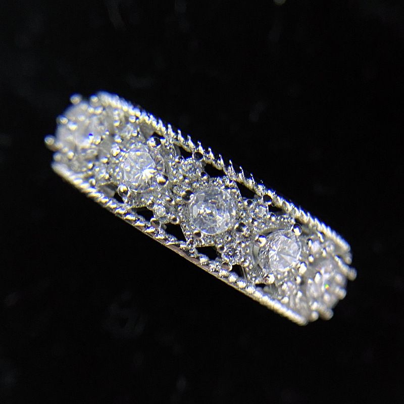 Versa Fransız Batı Bölgesi Dantel Set Kadın Mavi Omurga Kristal Yüksek Karbon Elmas INS Çift Açılış Yüzüğü_voghion.com