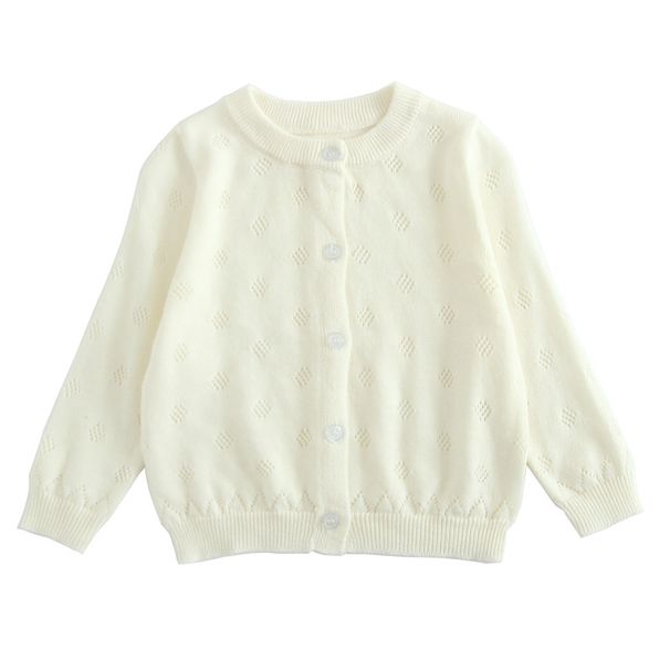 Girls' Cotton Knit Cardigan With Hollow Design Long Sleeve Open Front Sweater For Spring & Autumn (3-8 Years, 100-140cm)_voghion.com