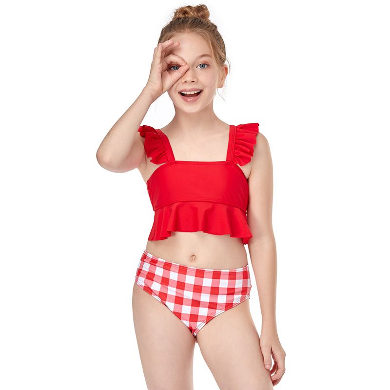 Bebek giysileri İki parçalı çocuk mayosu peplum kız mayo kızların hazine bikinisi_voghion.com