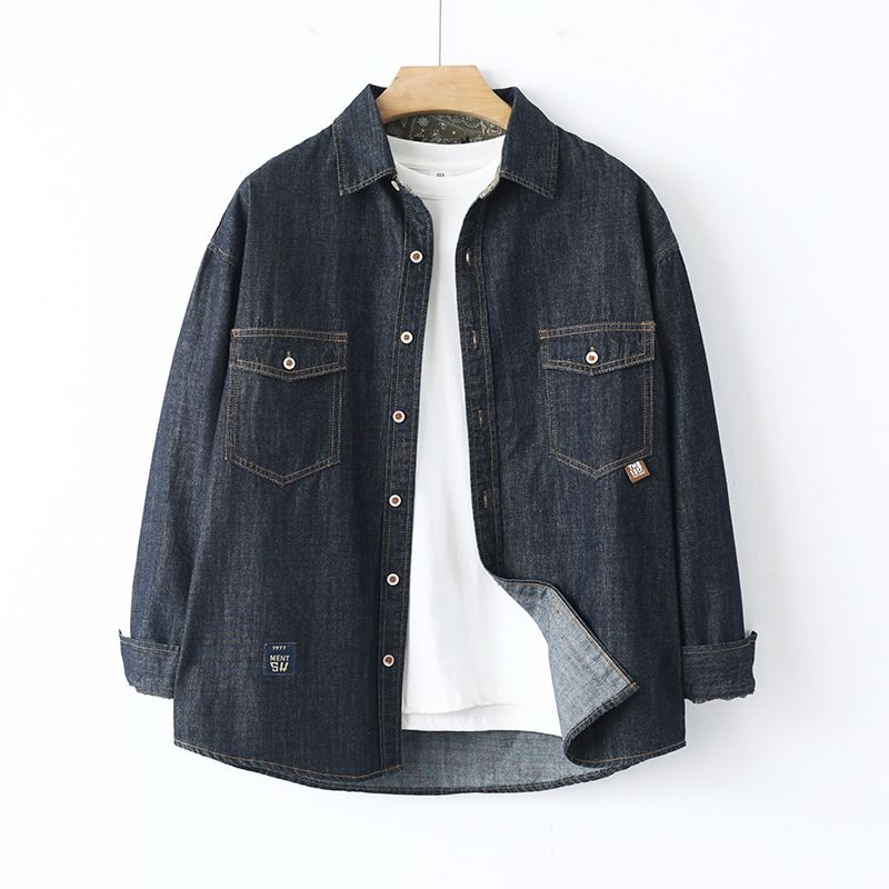 Chemise en jean mercerisé pour homme, nouvelle collection printemps 2025, qualité supérieure, coupe ample, revers fin, couleur primaire_voghion.com