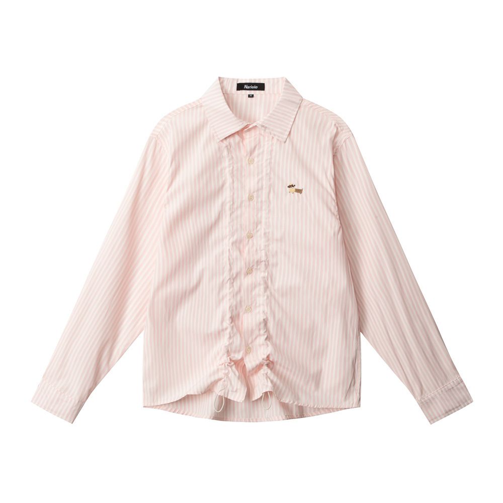 Abbigliamento da donna Camicia a righe con volant da donna - Blusa oversize a maniche lunghe con bottoni_voghion.com