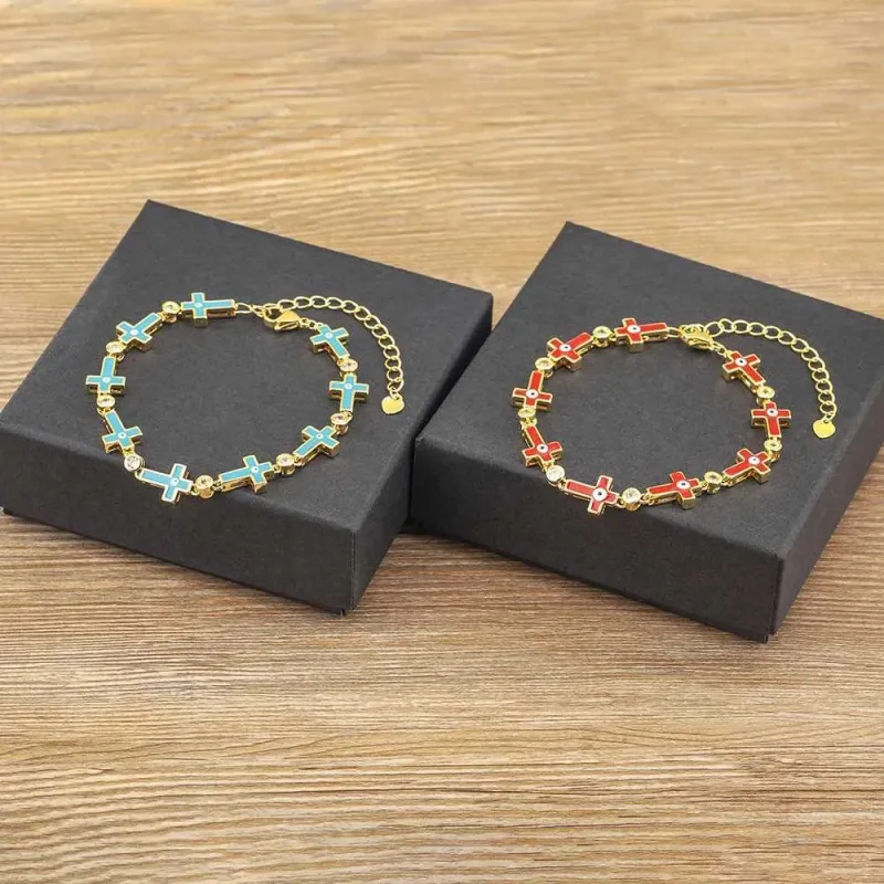 Bracelet Nidin Boho Luxe Mode Chaîne Jésus 4 Couleurs 9 Croisements Style Simple Micro Pavé Zircon_voghion.com