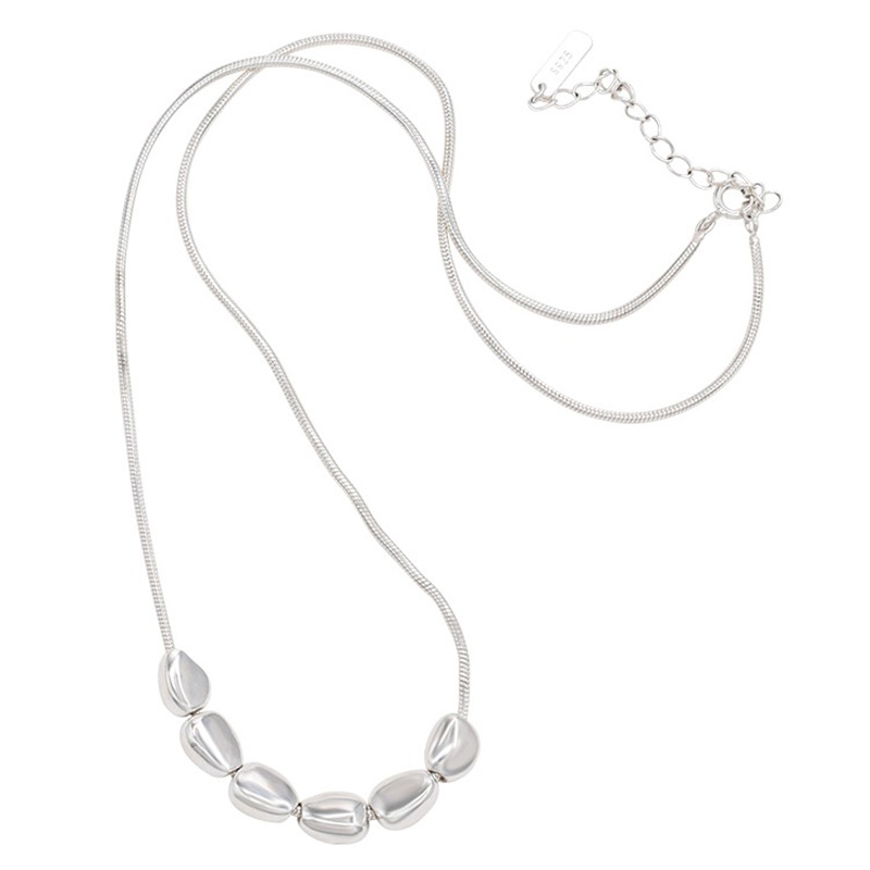 Sterli VENUS Sier Color Geometry Balls Collana di perline per donna Semplice regalo di gioielli con catena in osso di serpente_voghion.com