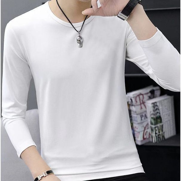 Long Sleeved T-Shirt, Men's Slim Fit, Oversized, Fat And Elastic Korean Version, Printed T-Shirt, Round Neck, Trendy_voghion.com