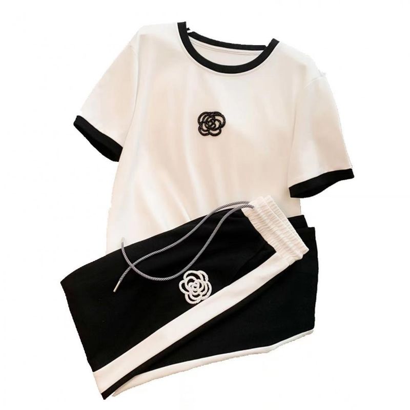 Tute sportive e per il tempo libero lavorate a maglia in stile profumato da donna, pantaloni larghi a gamba larga di fascia alta, alla moda, casual, in stile straniero, set in due pezzi_voghion.com