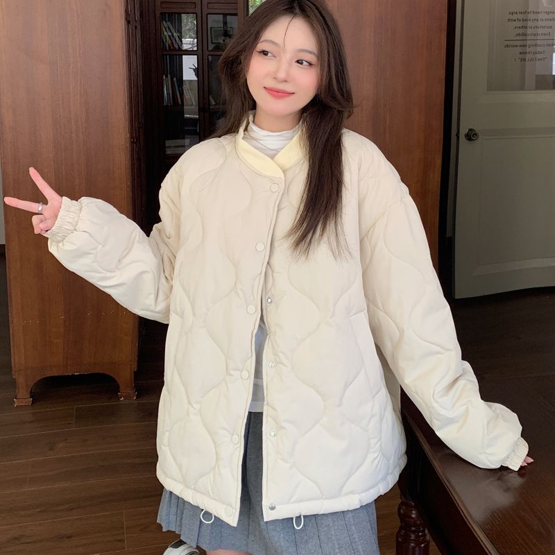 Veste en coton surdimensionnée pour femme, manteau court et ample, à la mode, avec ours en lait et grille Ling_voghion.com
