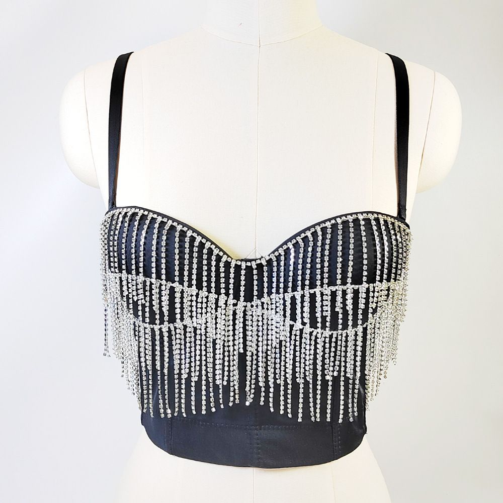 Corsetto avvolgente con catena di diamanti e nappe, design francese, corsetto con perline a spina di pesce, con reggiseno imbottito e top modellante_voghion.com