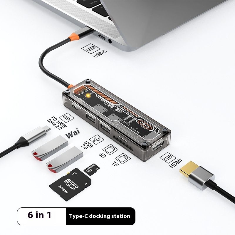Stație de andocare Type-C, laptop, tabletă, smartphone, splitter USB HUB, port Ethernet 3.0, cititor de carduri SD_voghion.com