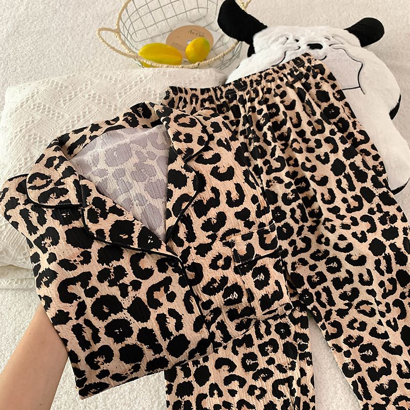 Light Luxury Leopard Print Comfortable Pajamas Women's Spring And Autumn New Loungewear Long-sleeved Suit_voghion.com
