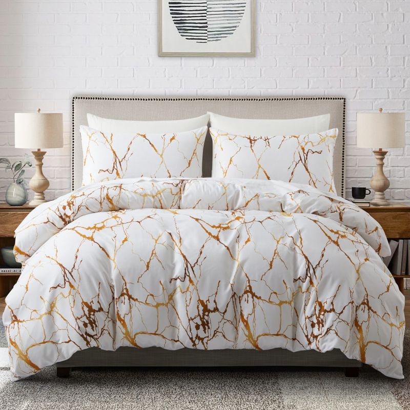 Marble Platinum Double Sided Printed Quilt Cover Duvet Cover Bedding Three Piece Set_voghion.com