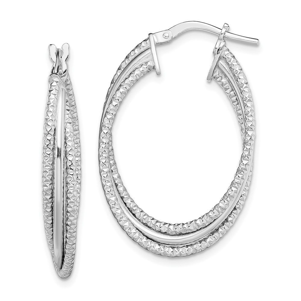 Sterling Silver Rhodium-plated Polished And Textured Triple Hoops_voghion.com