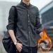Camicia da uomo a maniche lunghe in velluto spesso e stile coreano a righe slim fit per giacca casual di tendenza autunnale_voghion.com
