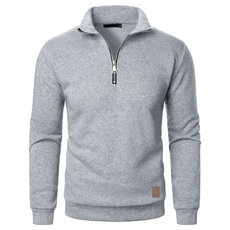 Herrenbekleidung, Unisex-Sweatshirt aus Fleece mit Stehkragen und halbem Reißverschluss, weiches, gebürstetes Futter, entspannte Passform, gerippter Saum, einfarbiger Pullover für Paare, Freizeitkleidung_voghion.com
