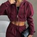 Women's Casual Hooded Cropped Zip-Up Jacket & Drawstring Jogger Pants Set - Streetwear Two-Piece Outfit In Solid Colors (Grey, White, Deep Red, Blue)_voghion.com