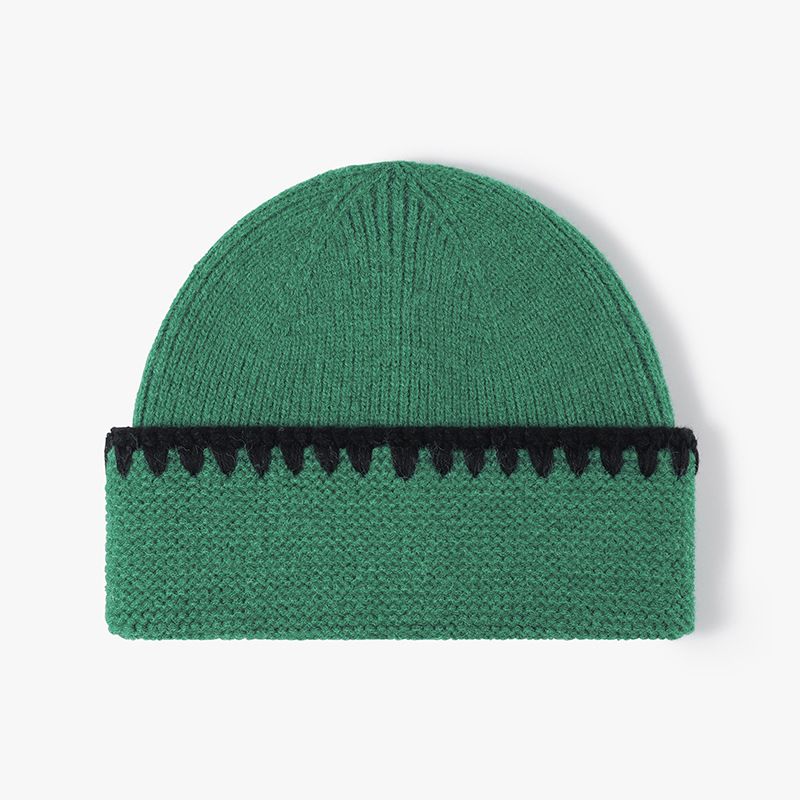 New Autumn And Winter Handmade Color Blocked Striped Knitted Hat For Women Outdoor Warm And Thick Woolen Hat_voghion.com