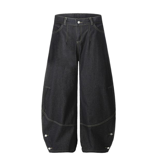 Button Split Scimitar Jeans Men's Street Trendy Vibe Style Loose Versatile Wide-Leg Pants Floor-Length Trousers_voghion.com