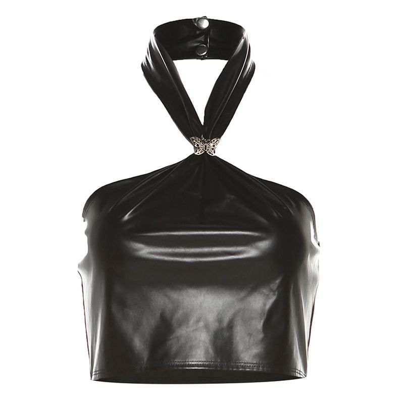 Schrulliges, sexy, heißes Mädchen-Stil, Neckholder, Schmetterlingsschnalle, kurzes, enges Rohr, Sommermode, vielseitiges Top für Frauen_voghion.com
