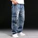 American-Style Multi-Pocket Workwear Jeans For Men - Wide-Leg Loose Fit Plus Size_voghion.com