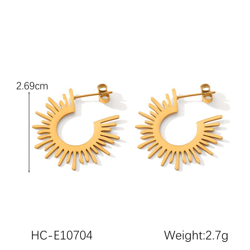 Unregelmäßiges C-förmiges Sonnen-Halsketten-Ohrring-Set, vergoldeter Edelstahlschmuck, modische geometrische Ohrring-Halskette_voghion.com