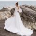 Elegant V-Neck Long Sleeve Chiffon Wedding Dress With Small Train – Boho Beach Bridal Gown For Photoshoot, Flattering High Waist(US2-26W, Ivory/White)_voghion.com