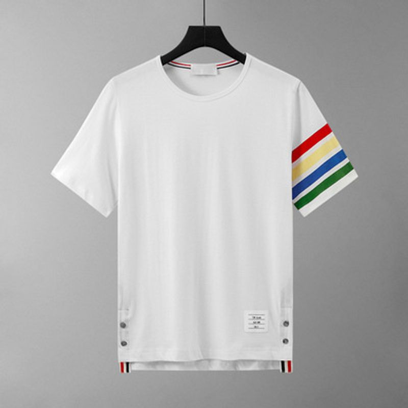 men's clothing short-sleeved T-shirt for men and women couples rainbow four-bar summer fashion brand TIMS BLANC short-sleeved men's clothing_voghion.com