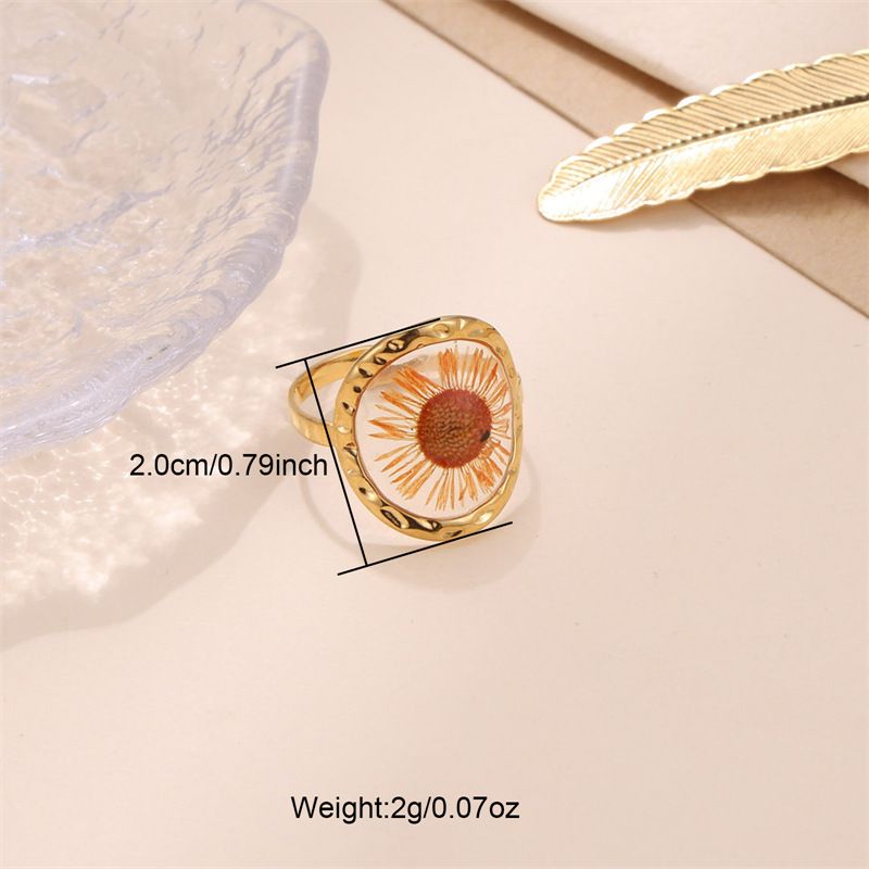 Nuovo anello aperto in acciaio inossidabile con design a nicchia resistente alla luce, per donna, con serie di fiori eterni._voghion.com