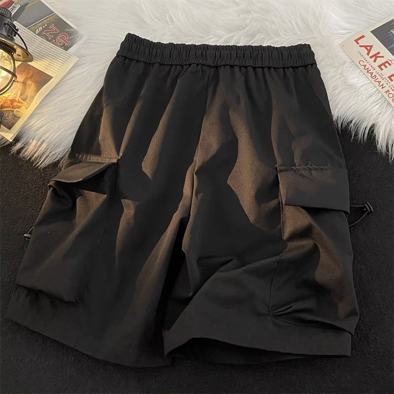 Vêtements de travail pour hommes à poches multiples, pantalons cinq pièces tendance, shorts de sport amples noirs, shorts larges décontractés_voghion.com