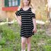 Mother & Kids European and American parent-child wear striped round neck strapless short dress_voghion.com