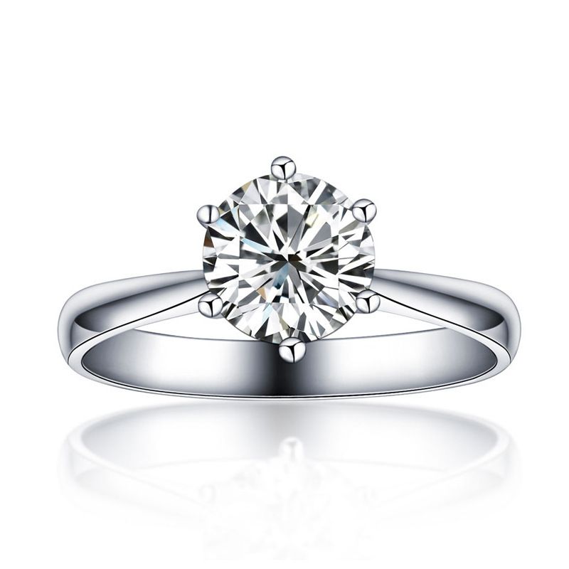 S Silver Fashion Diamond Gold Simulated Moissanite Classic Six-Prong Women's Wedding Ring_voghion.com
