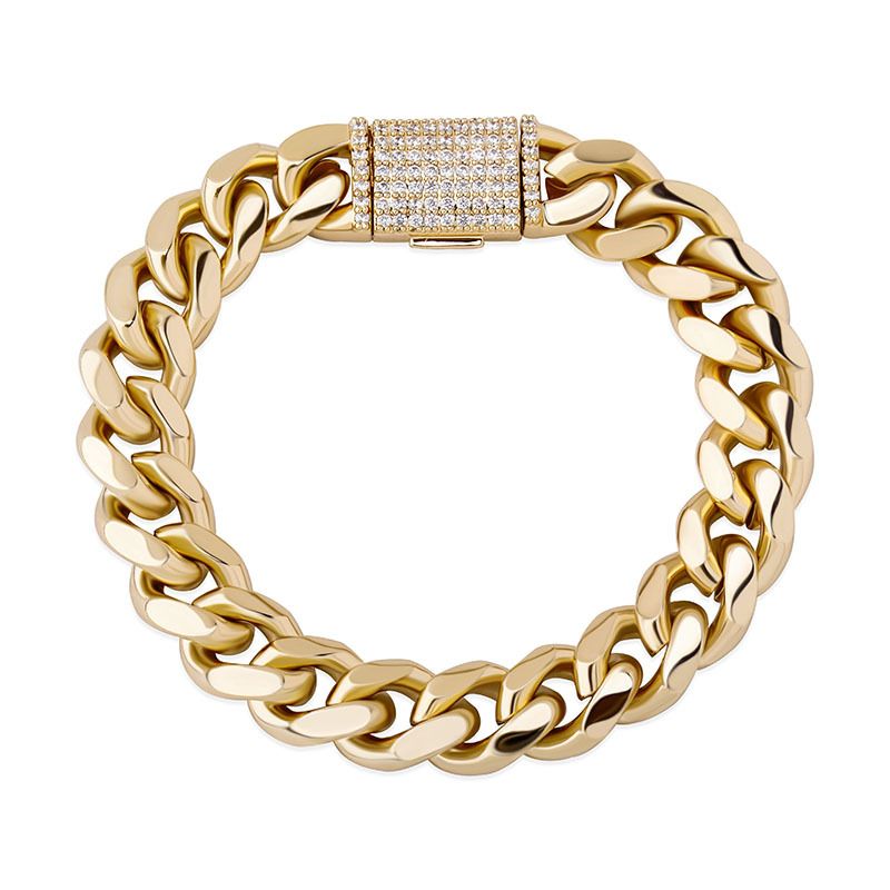 Ins New Box Jewelry Buckle Cuban Inlaid Zircon Real Gold Electroplated Hip Hop Men's Bracelet_voghion.com