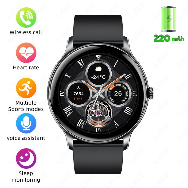 LIGE Smart Watch With Heart Rate Monitor, Blood Pressure Tracking, Step Counter, Bluetooth Calls, Music Playback, And Customizable Straps_voghion.com