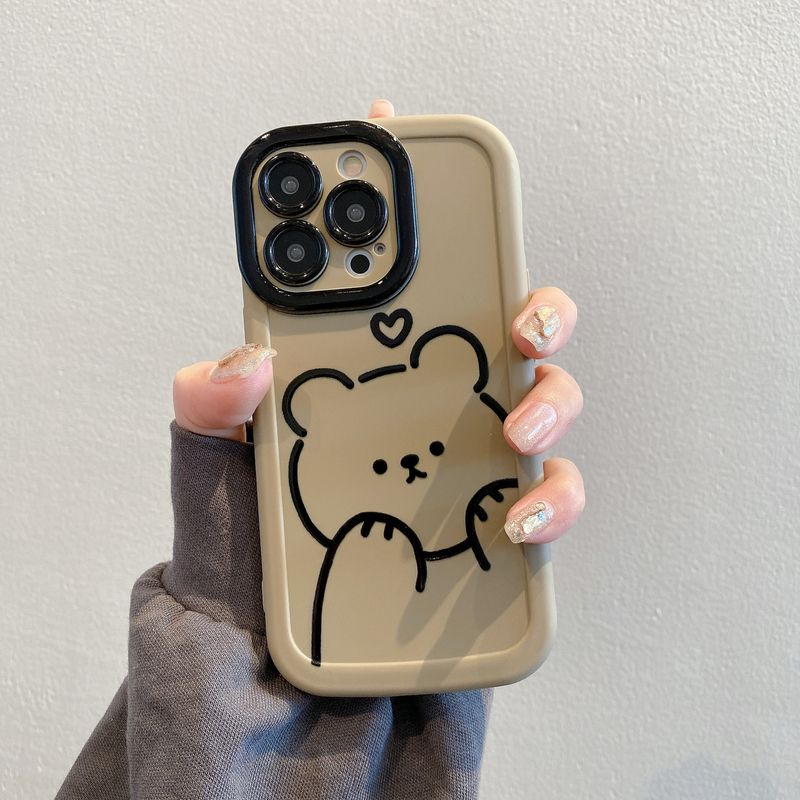 Internet celebrity puff case  15 protective case cartoon 11 applicable to iPhone13 love Bear plush phone case Soft_voghion.com