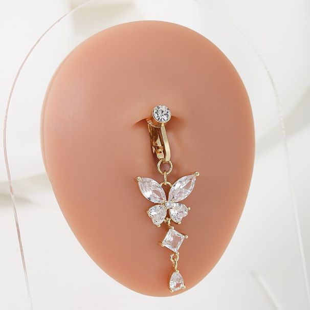 Piercing ombelico a clip a forma di farfalla in rame e zircone, finto piercing all'ombelico, gioiello per il corpo, stile alla moda e alla moda._voghion.com